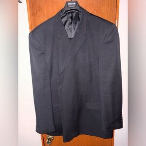 Mens Linea Uomo 100% Wool Black Single Breasted 2Pc. Suit Sz.60L